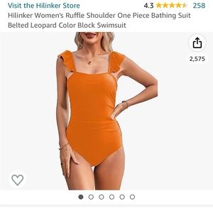NWT Amazon swimsuit XL ruffle strap orange
